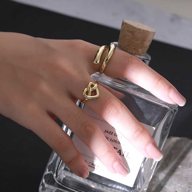 gold adjustable heart knot ring