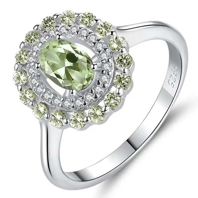 silver green crystal ring