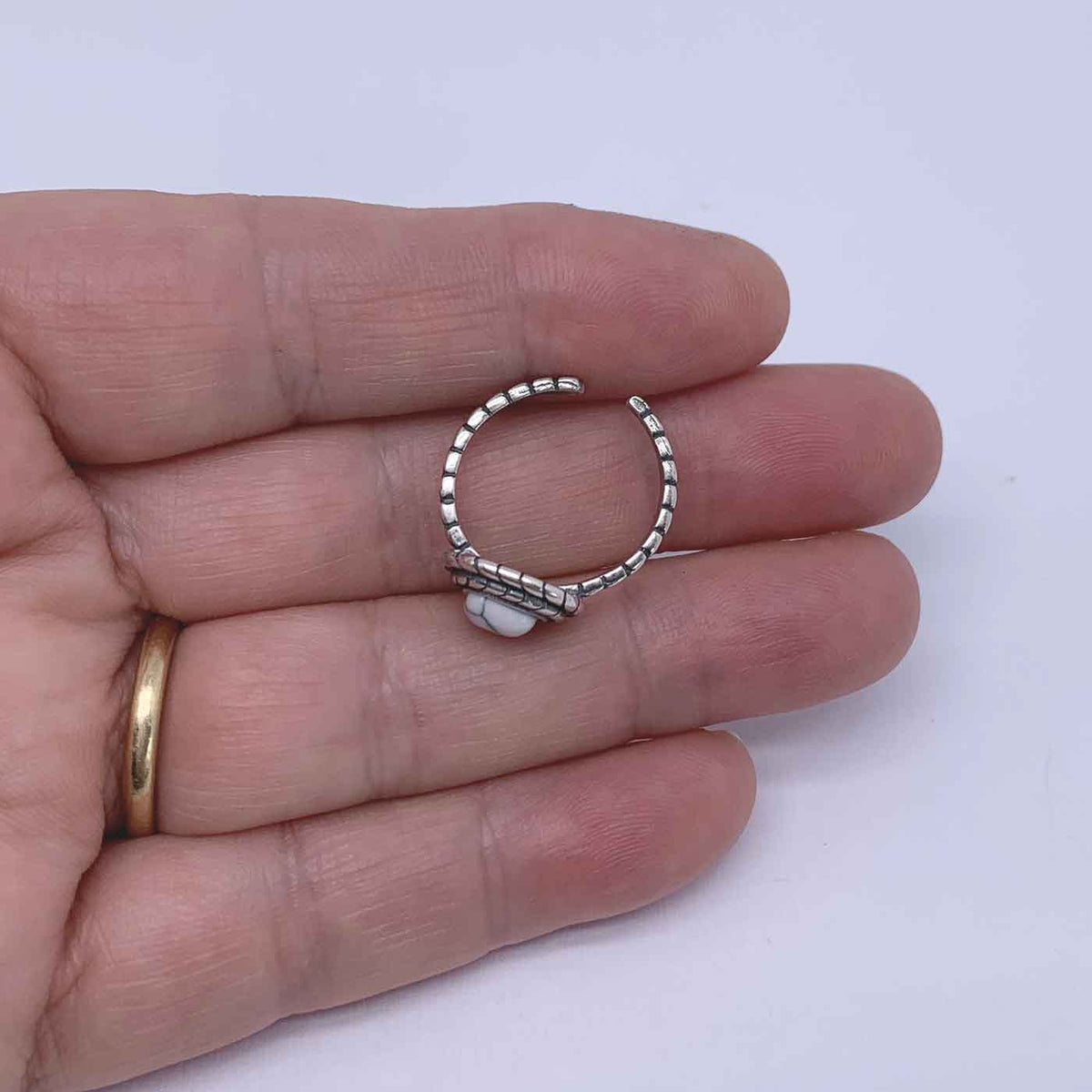 silver adjustable white turquoise ring