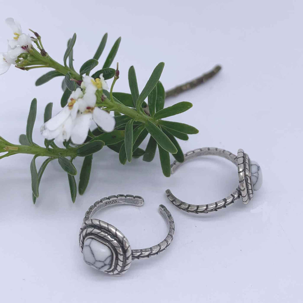 silver adjustable white turquoise ring