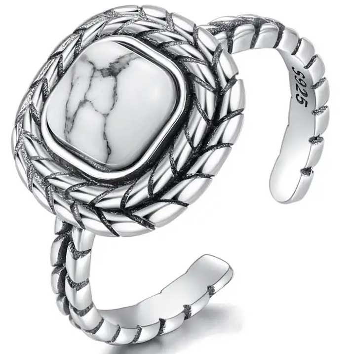 silver adjustable white turquoise ring