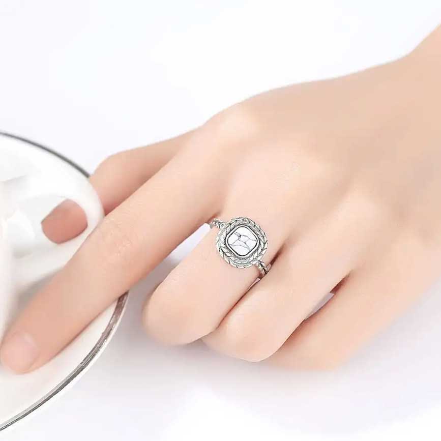 silver adjustable white turquoise ring