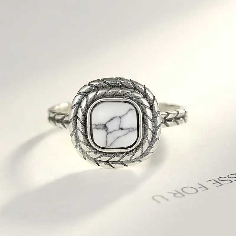 silver adjustable white turquoise ring