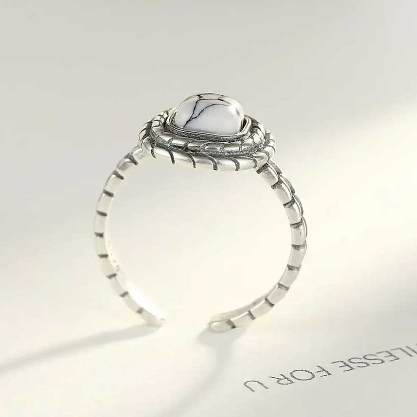 silver adjustable white turquoise ring