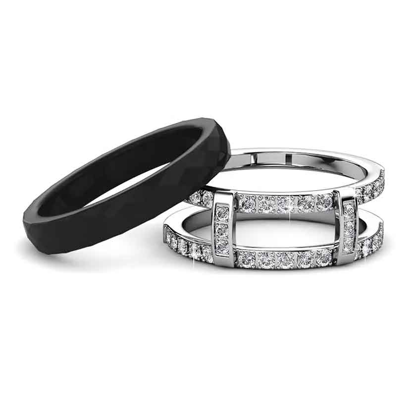 black and silver crystal dress ring seperate