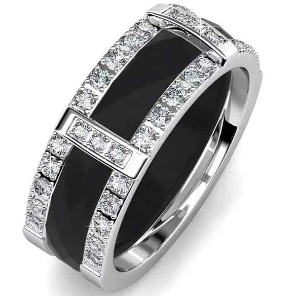 black and silver crystal dress ring