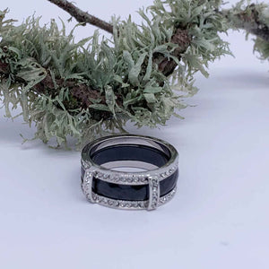 black and silver crystal dress ring jewellery