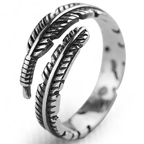 Silver adjustable feather ring jewellery