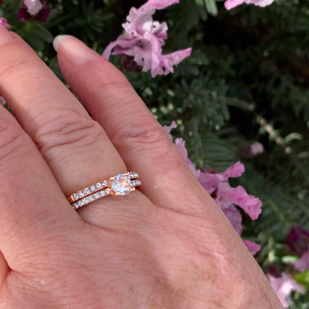 Rose-gold Crystal Wedding Ring Set "Harmony"