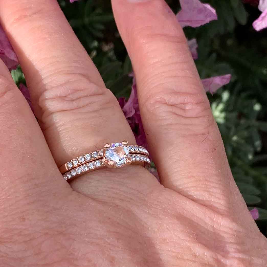 rose gold crystal wedding ring set