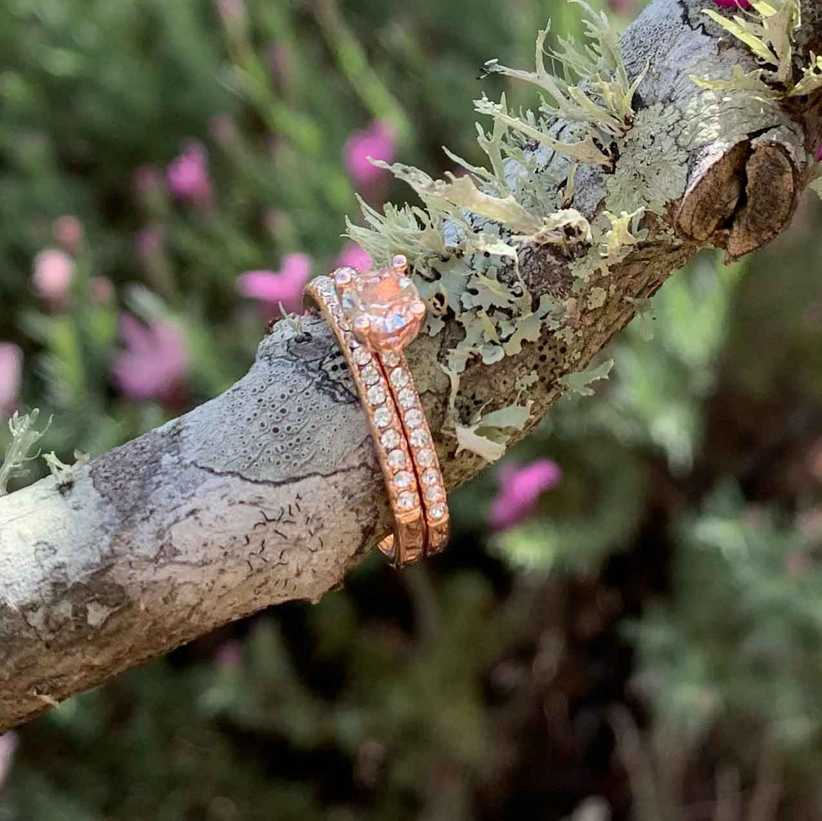Rose-gold Crystal Wedding Ring Set "Harmony"