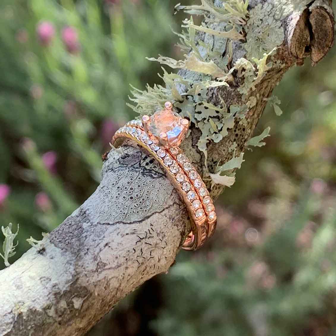 Rose-gold Crystal Wedding Ring Set "Harmony"