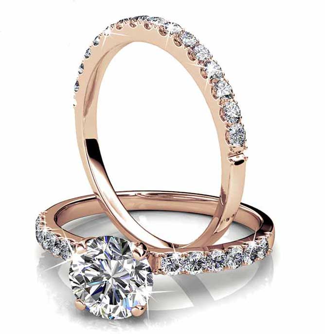 Rose-gold Crystal Wedding Ring Set "Harmony"