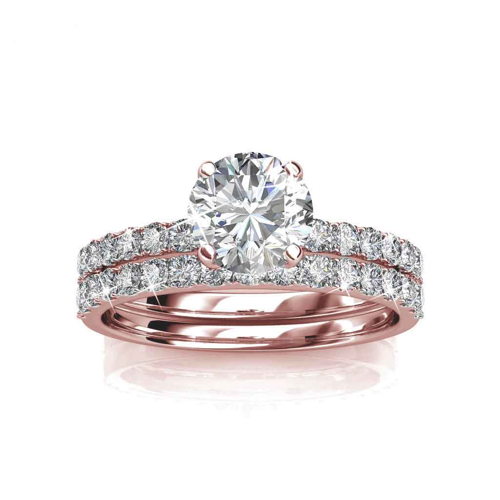 Rose-gold Crystal Wedding Ring Set "Harmony"