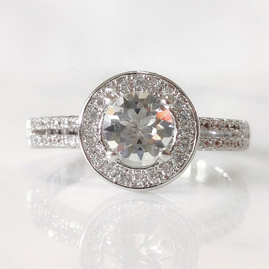 while gold engagement ring crystal diamond