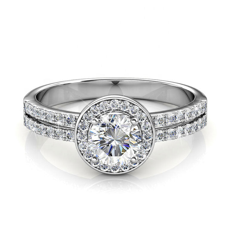 while gold engagement ring crystal diamond