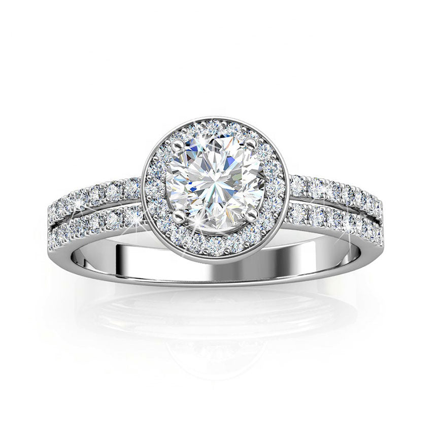 while gold engagement ring crystal diamond