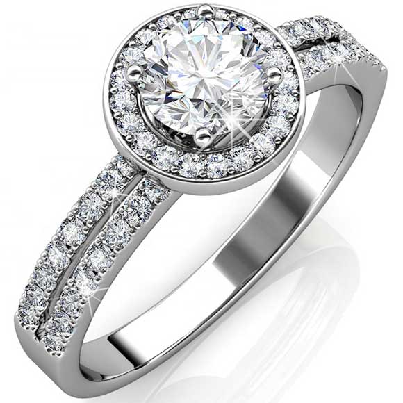 while gold engagement ring crystal diamond