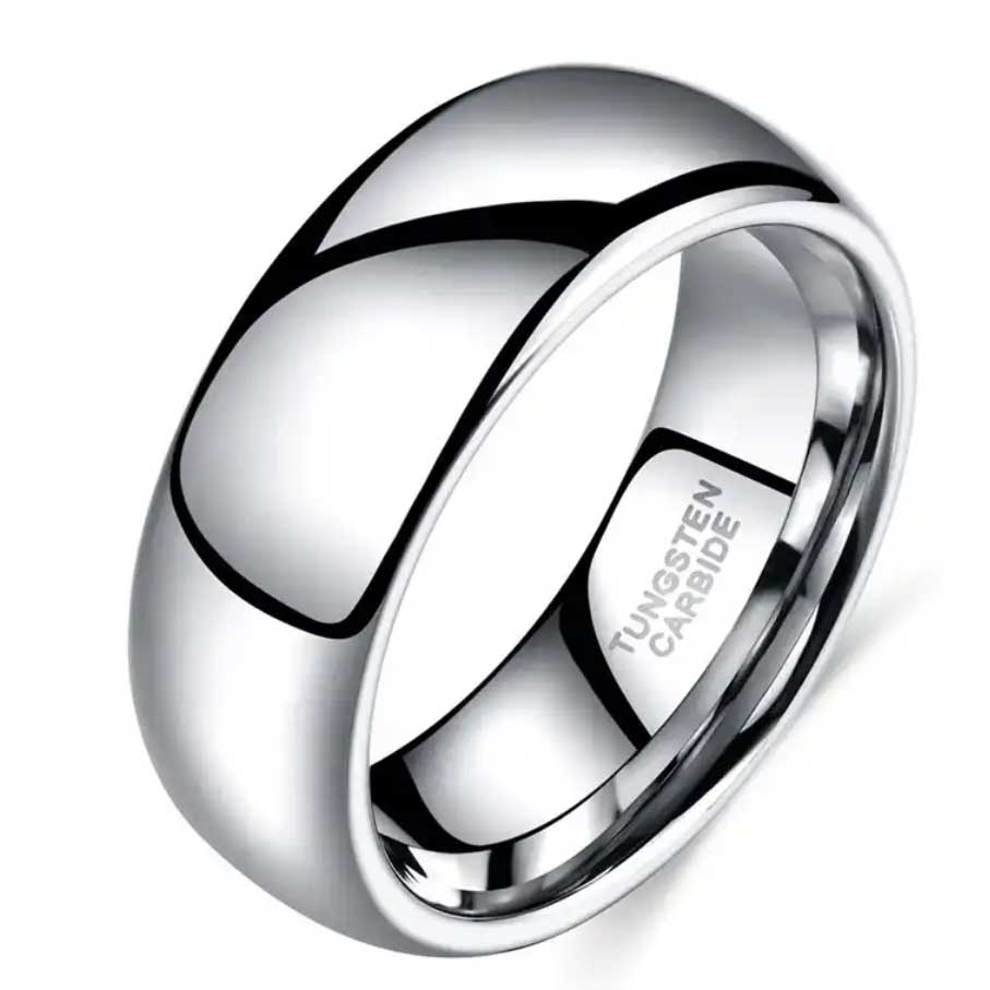Silver tungsten carbide mens wedding ring
