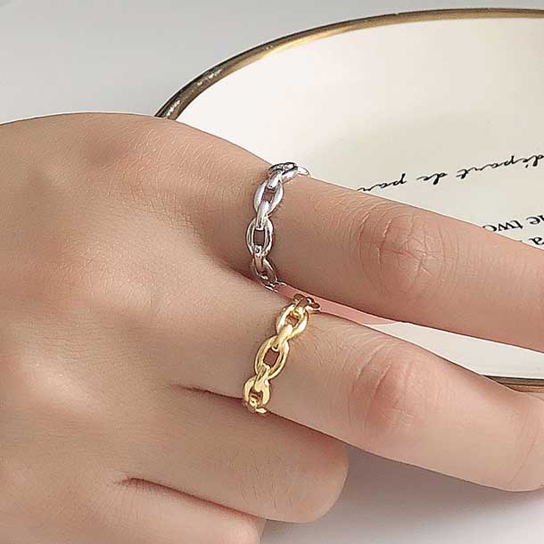 silver modern chain ring
