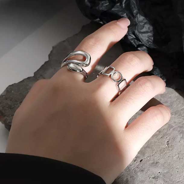 silver modern adjustable ring women