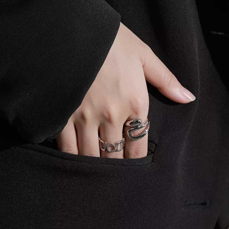 silver modern adjustable ring women