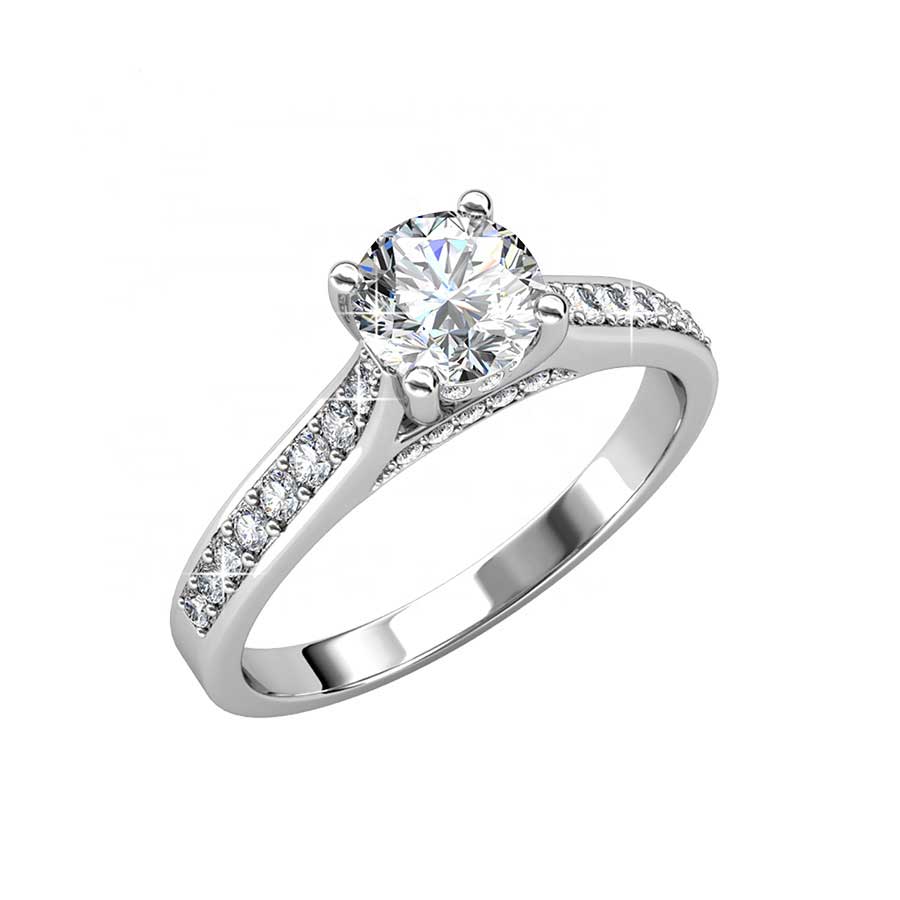 silver crystal engagement wedding ring