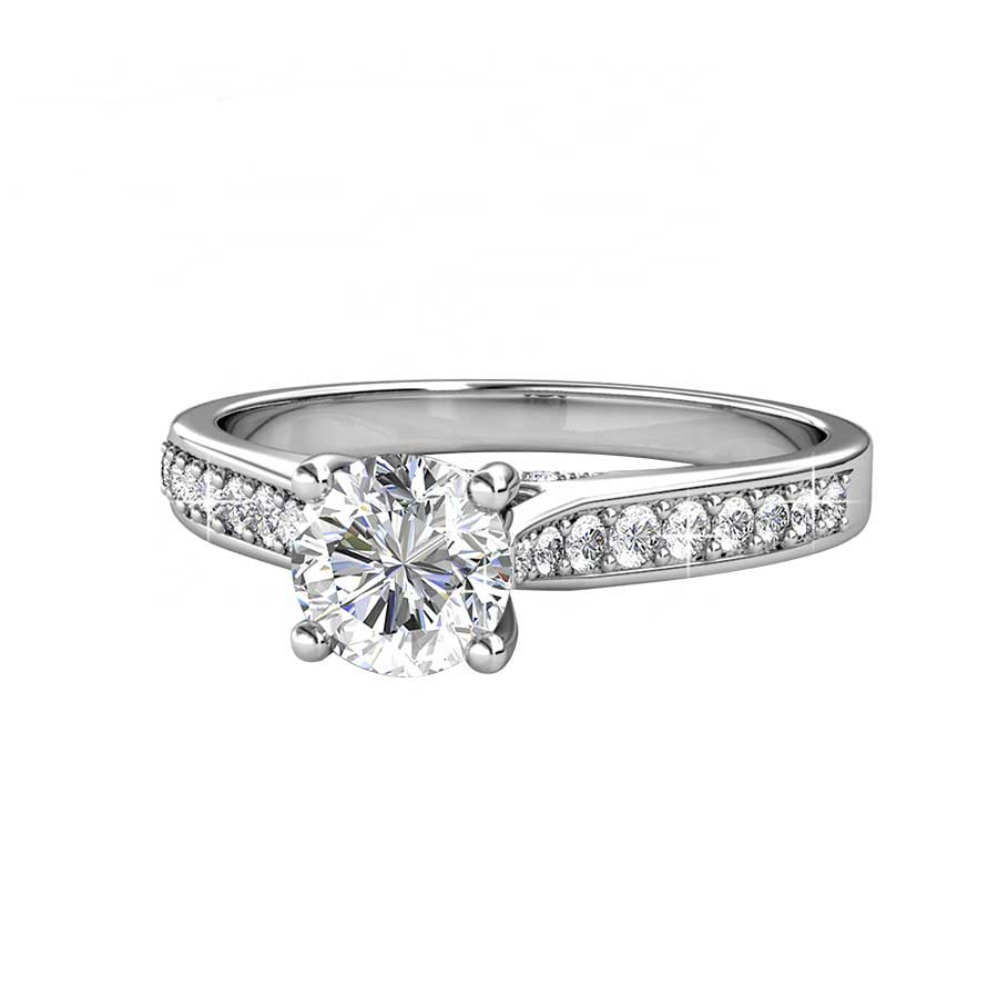 silver crystal engagement wedding ring