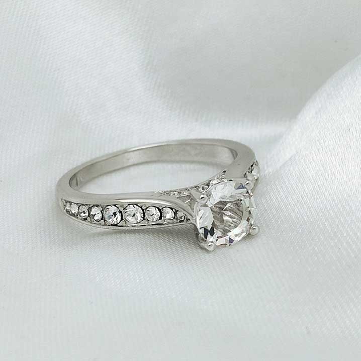silver crystal engagement wedding ring