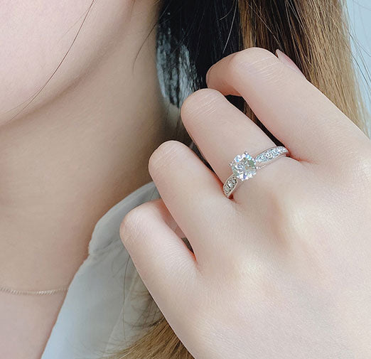 silver crystal engagement wedding ring