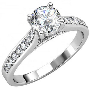 silver crystal engagement wedding ring