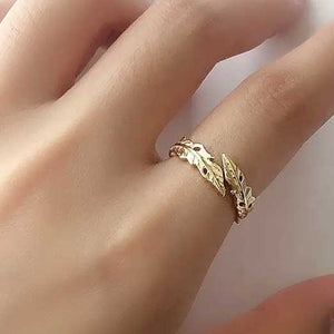 gold adjustable leaf ring jewellery women