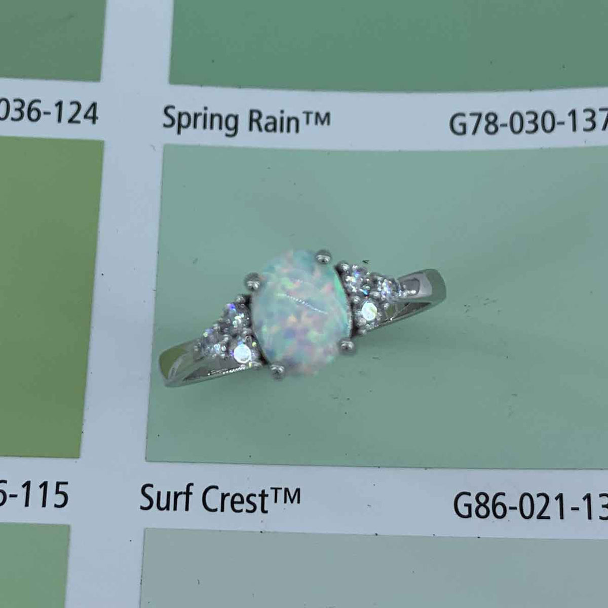 925 Sterling Silver Opal CZ Diamond Ring "Veena" (White)