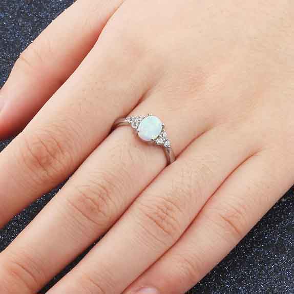 925 Sterling Silver Opal CZ Diamond Ring "Veena" (White)