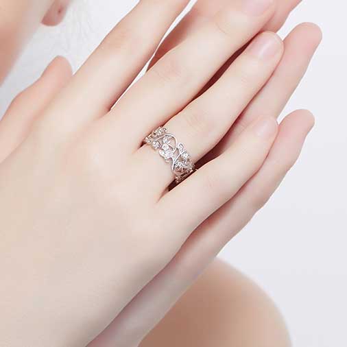 crystal silver filigree dress ring