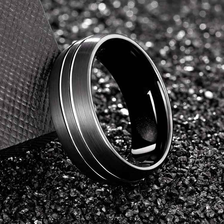 black tungsten carbide wedding ring men