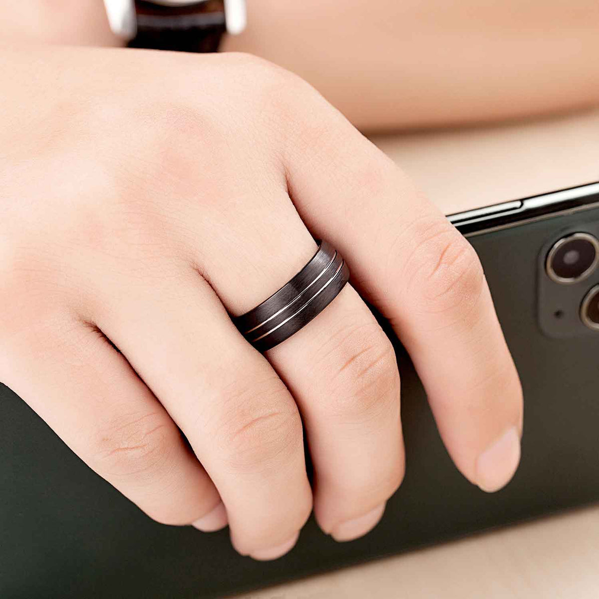 black tungsten carbide wedding ring men