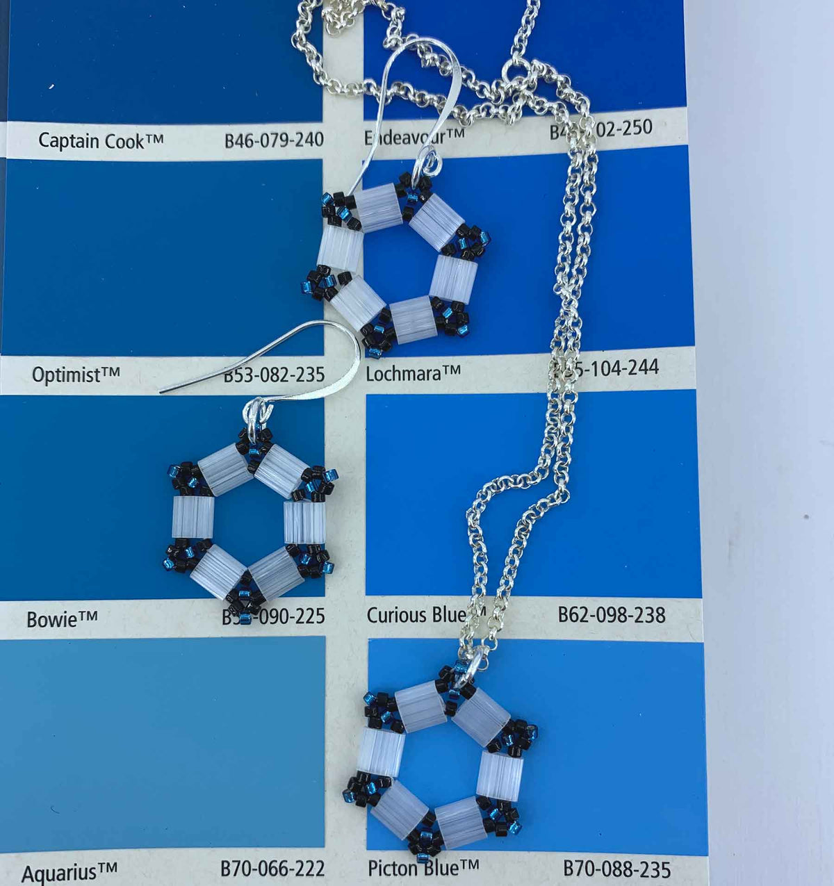 jewellery set silver white blue nz