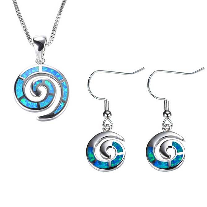 jewellery set silver opal maori koru