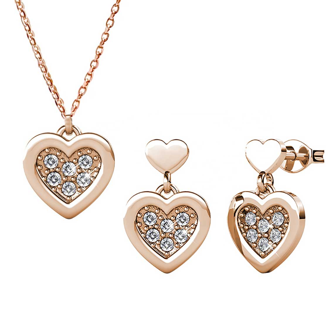 rose gold jewellery set crystals heart shape