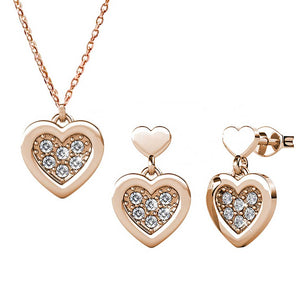 rose gold jewellery set crystals heart shape