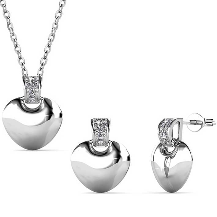 silver jewellery set swarovski heart