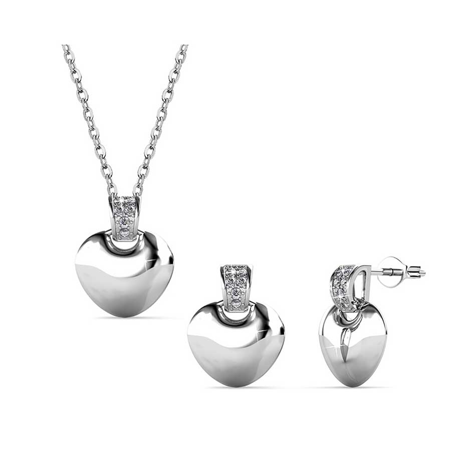 silver jewellery set swarovski heart