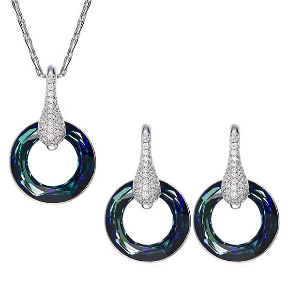 green crystal silver jewellery set