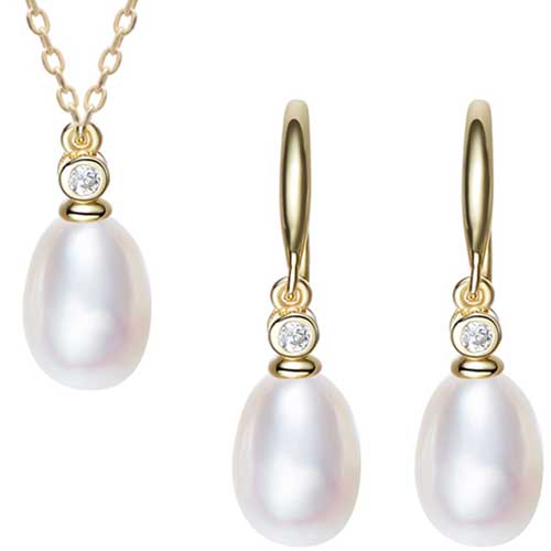 jewellery set pearls crystal gold for women