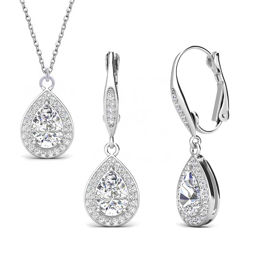 silver crystal jewellery set