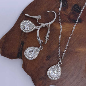 silver crystal jewellery set leverback earrings