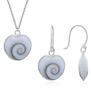 jewellery set silver heart shell shiva