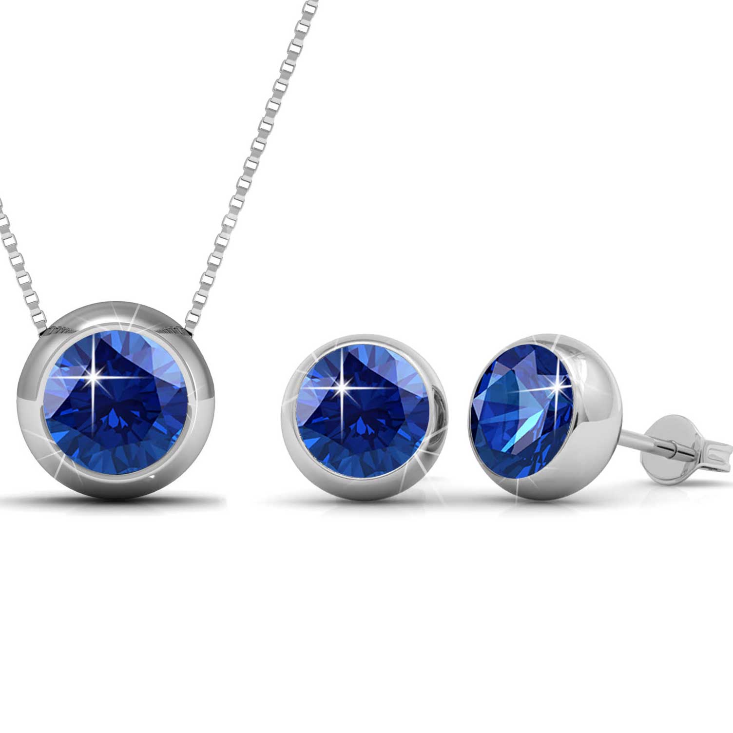 silver matching jewellery set blue crystal