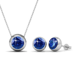 silver matching jewellery set blue crystal